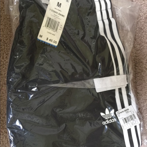 ADIDAS ORIGINALS 3-Stripes Swim Trunks Black - Picture 14 of 16